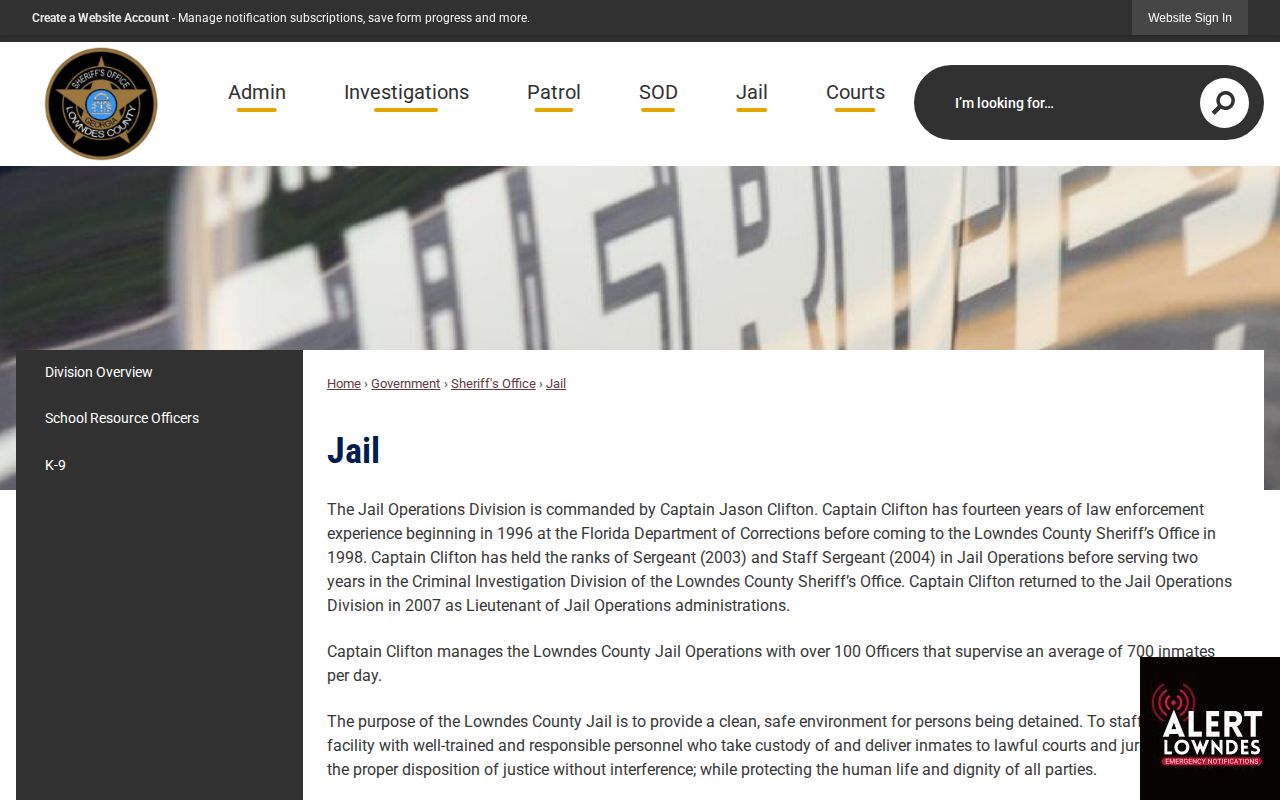 Official Lowndes County Jail information page