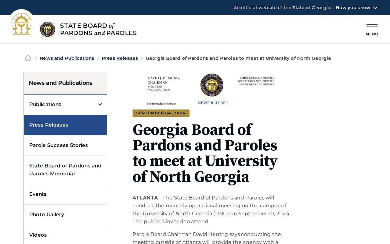 Georgia Parole Board operational meeting notice