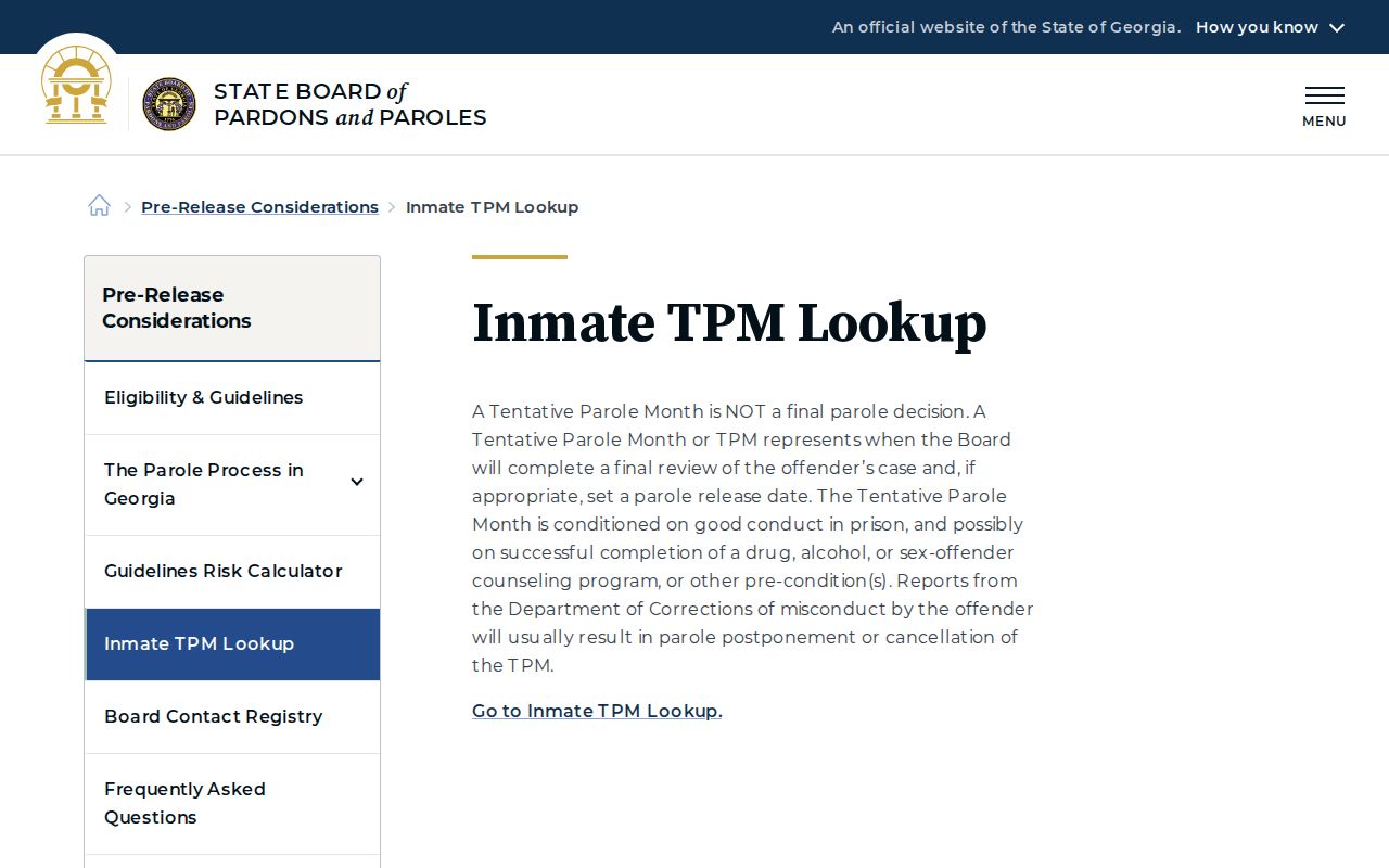 Georgia Parole Board Tentative Parole Month explanation