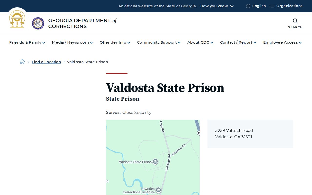 Valdosta State Prison GDC release records facility profile